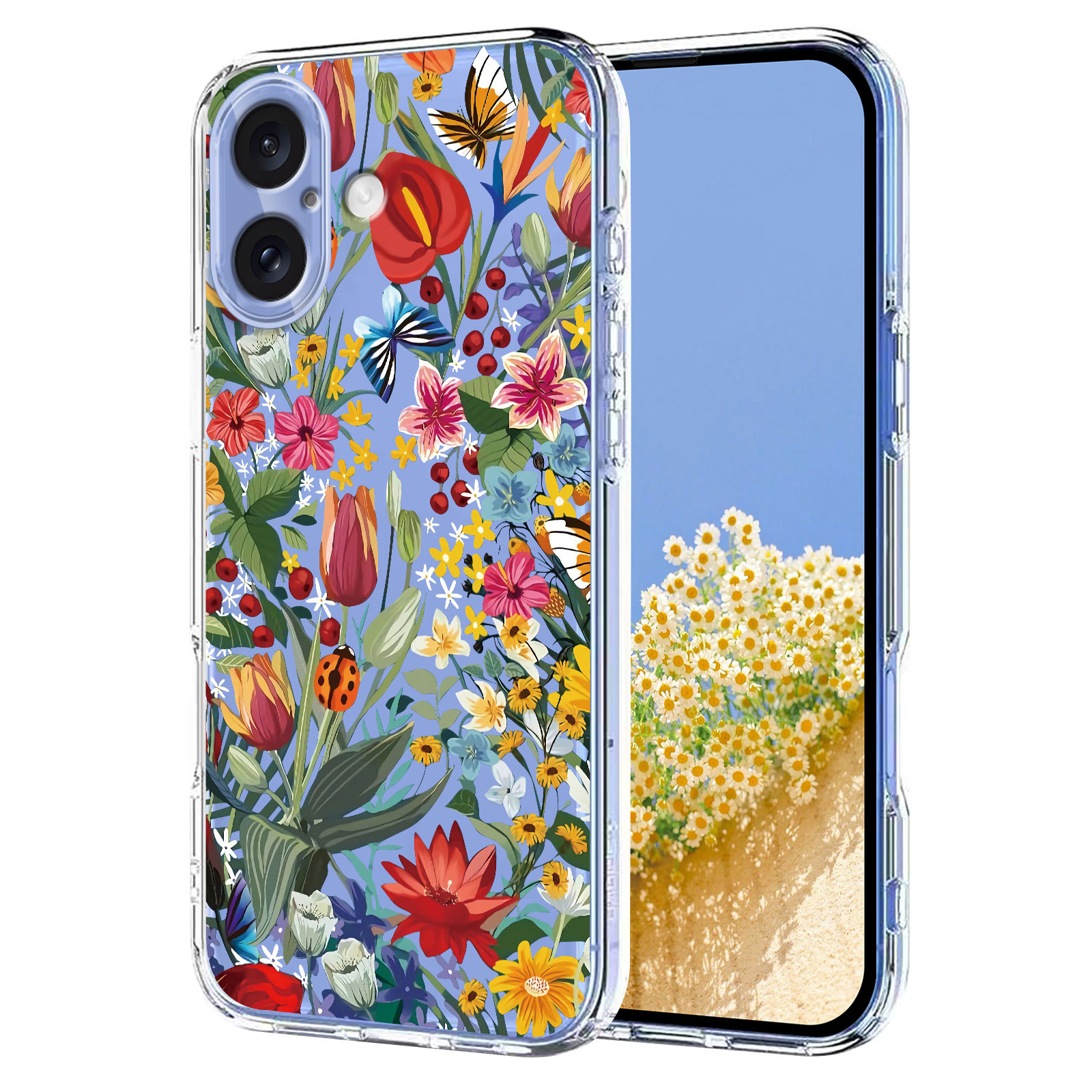 For iPhone 16 Plus Case Butterfly Floral Pattern Printing TPU Phone Back Cover - Lilies