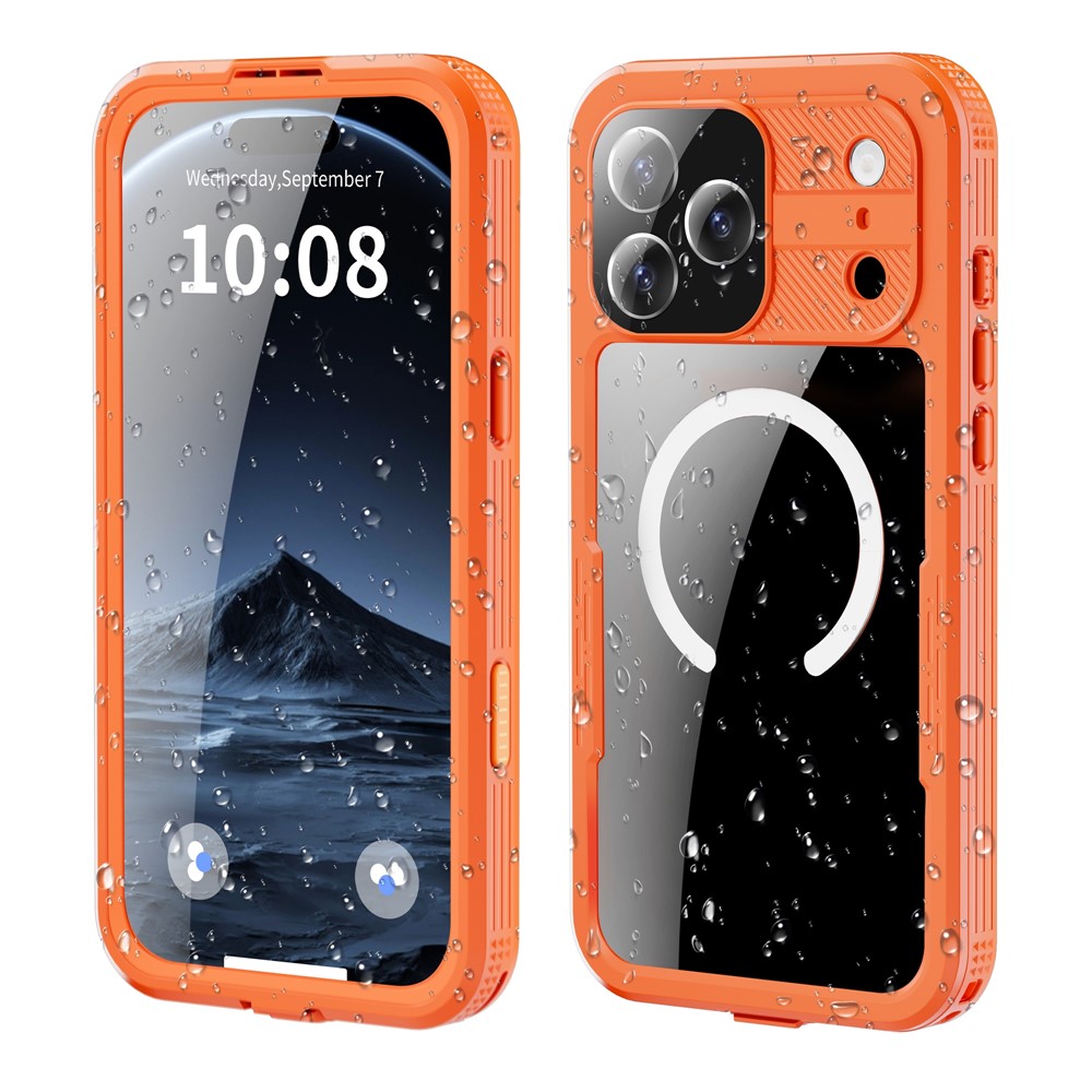 REDPEPPER For iPhone 17 Pro Max IP68 Waterproof Case Clear Back Phone Cover Compatible with MagSafe - Orange