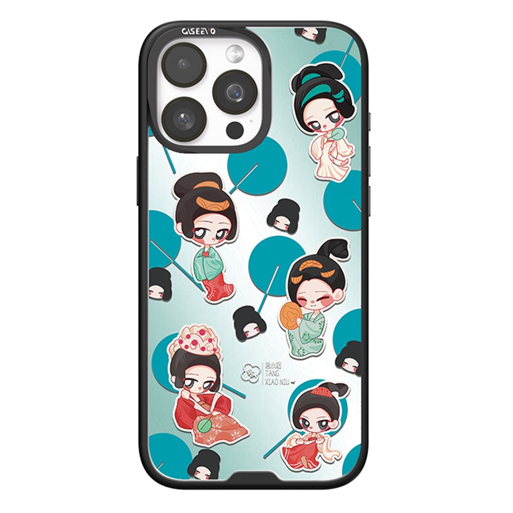 CASEEVO For iPhone 15 Pro Case Compatible with MagSafe TPU Acrylic Phone Cover with Tang Dynasty Ladies Backplate - Waving Fans
