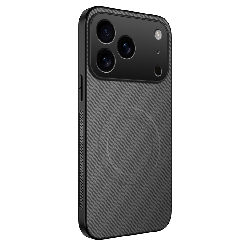 For iPhone 17 Pro Case Compatible with MagSafe WANLONFENG TQ Series Carbon Fiber Texture PC TPU Phone Cover - Grey