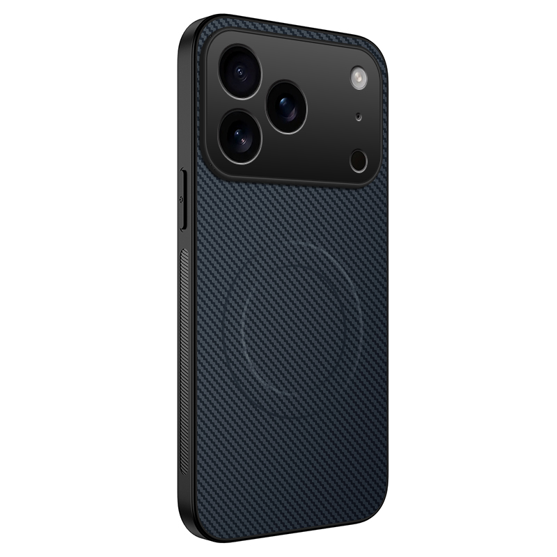 For iPhone 17 Pro Max Case Compatible with MagSafe WANLONFENG TQ Series Carbon Fiber Texture PC TPU Phone Cover - Sapphire