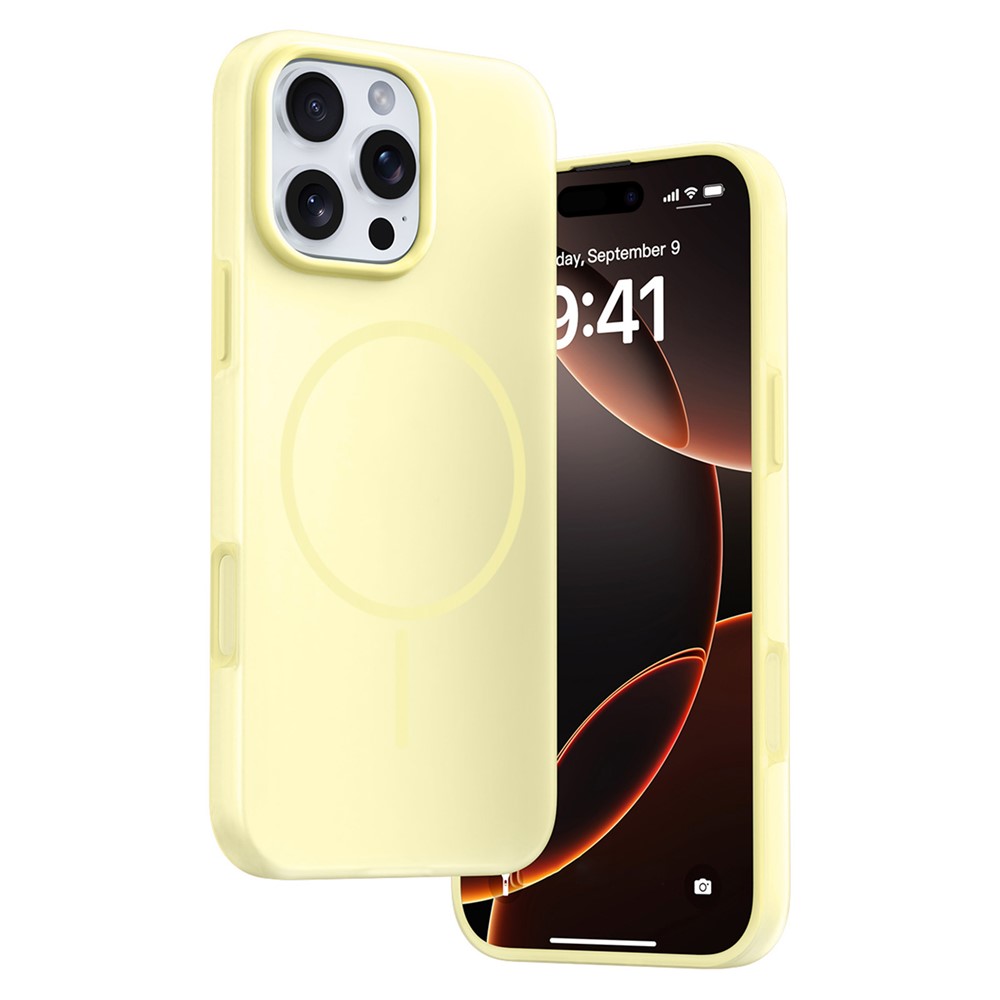 For iPhone 16 Pro Max Case Compatible with MagSafe Ice-Transparent Liquid Silicone + PC Phone Cover - Yellow