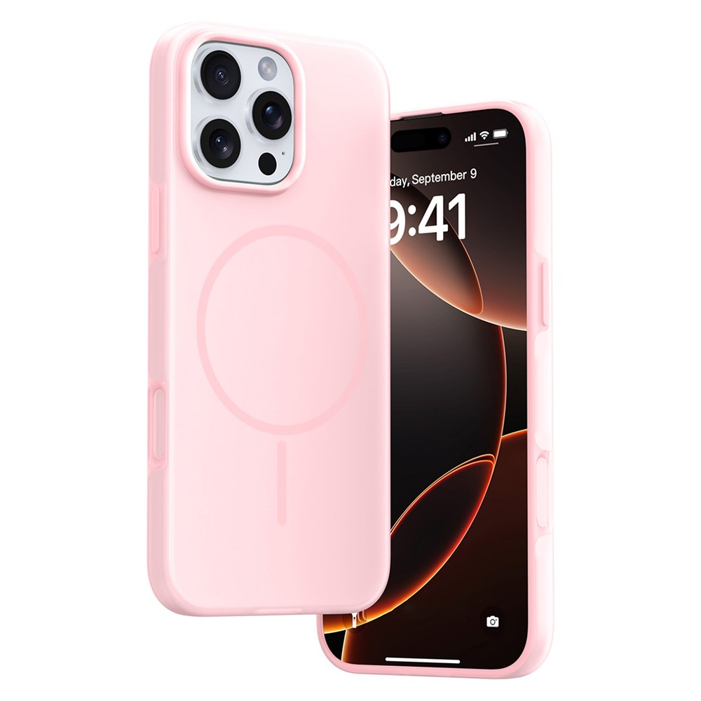 For iPhone 16 Pro Case Compatible with MagSafe Ice-Transparent Liquid Silicone + PC Phone Cover - Pink
