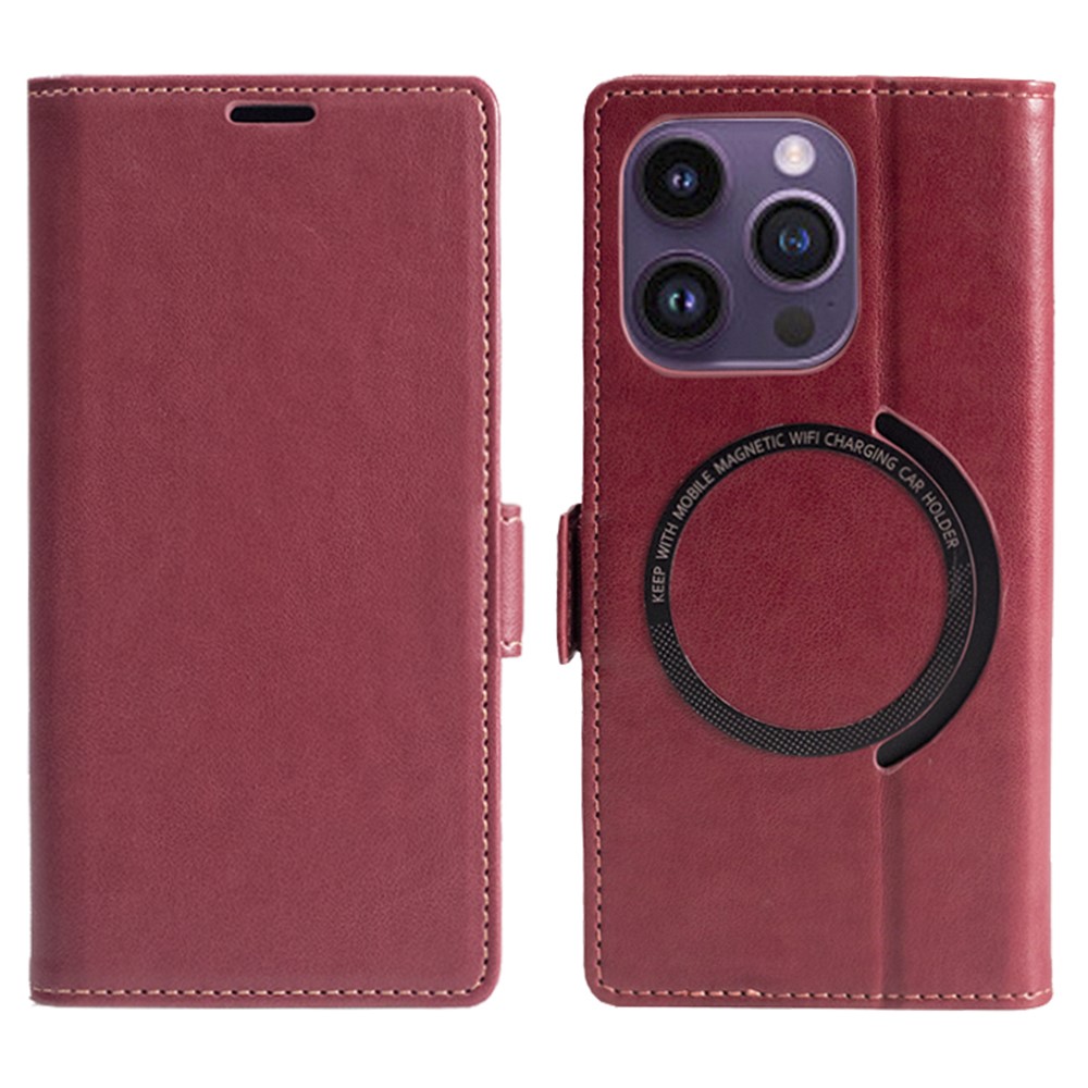 For iPhone 15 Pro Max Case Compatible with MagSafe Wallet Stand Leather Flip Phone Cover - Red