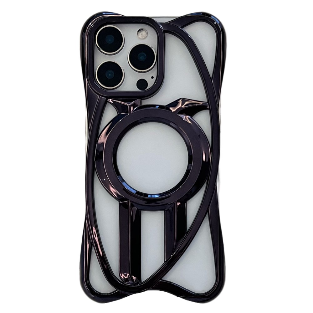 For iPhone 16 Pro Case Compatible with MagSafe Frameless Electroplated Hollow Design TPU Phone Cover - Black