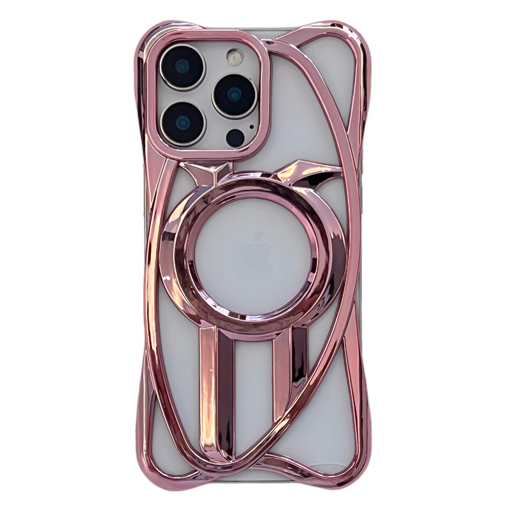 For iPhone 16 Pro Max Case Compatible with MagSafe Frameless Electroplated Hollow Design TPU Phone Cover - Rose Gold
