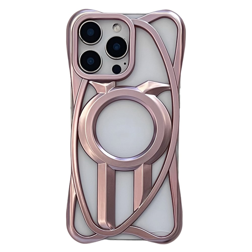 For iPhone 16 Pro Max Matte Case Compatible with MagSafe Frameless Electroplated Hollow Design TPU Phone Cover - Pink