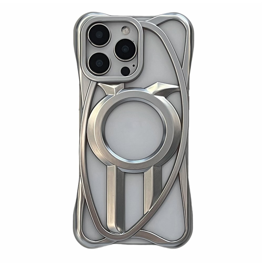 For iPhone 16 Pro Max Matte Case Compatible with MagSafe Frameless Electroplated Hollow Design TPU Phone Cover - Silver
