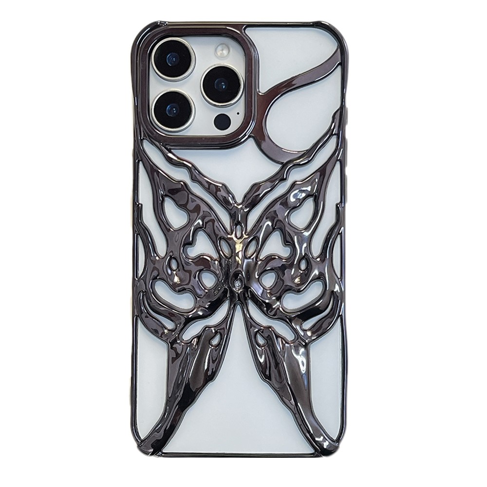 For iPhone 16 Pro Max Case Electroplated Hollow Butterfly Pattern Creative Design TPU Phone Cover - Black
