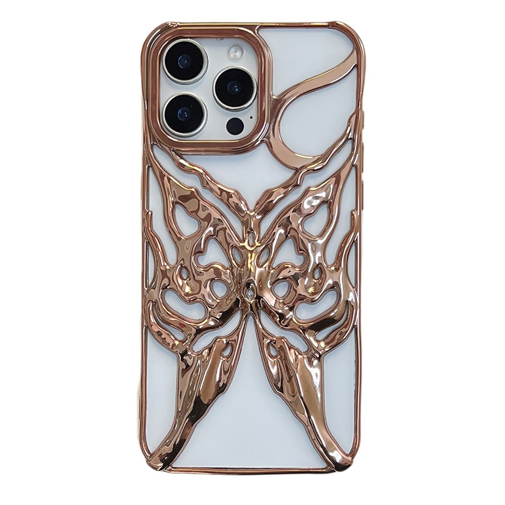 For iPhone 16 Pro Case Electroplated Hollow Butterfly Pattern Creative Design TPU Phone Cover - Gold