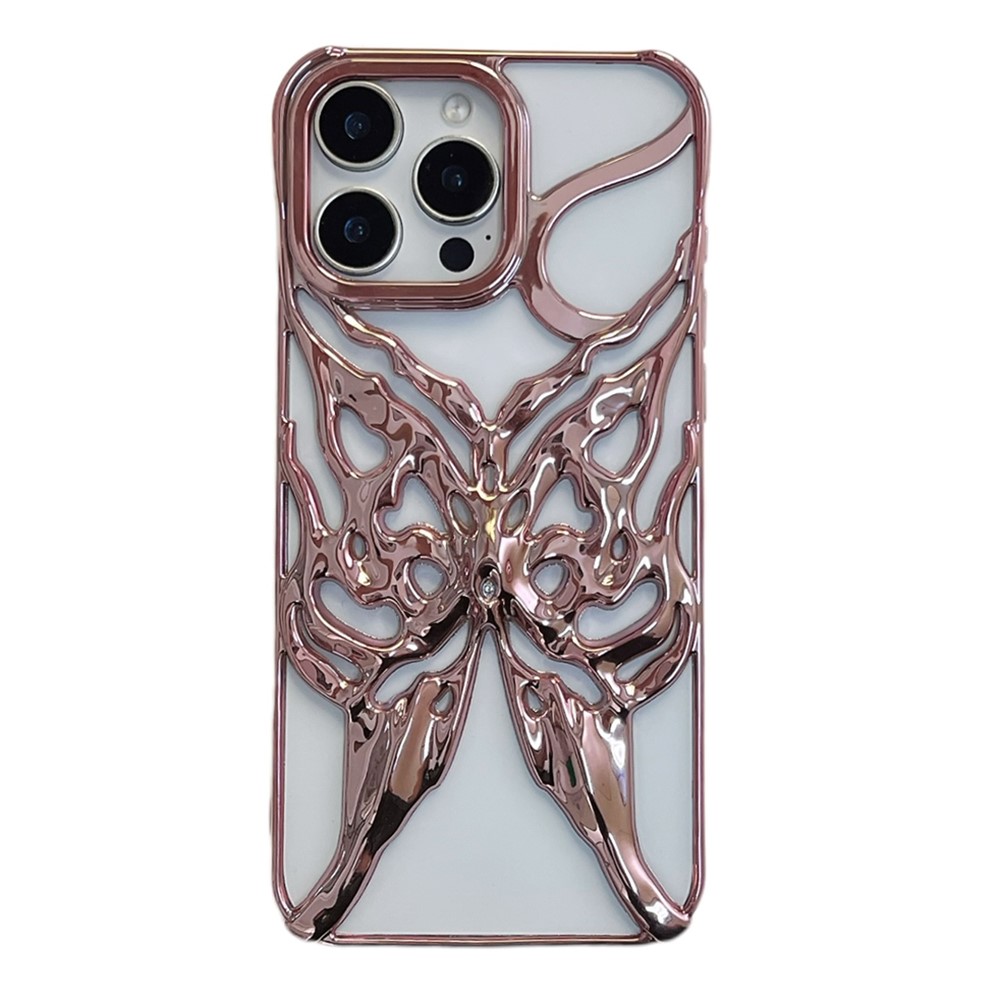 For iPhone 16 Pro Case Electroplated Hollow Butterfly Pattern Creative Design TPU Phone Cover - Rose Gold