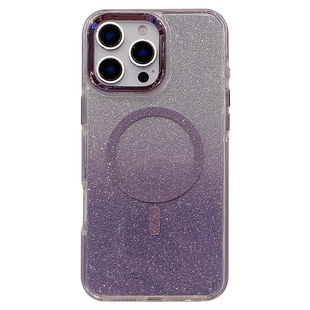 For iPhone 16 Pro Max Case TPU + Acrylic Glitter Magnetic Phone Cover Compatible with MagSafe - Purple