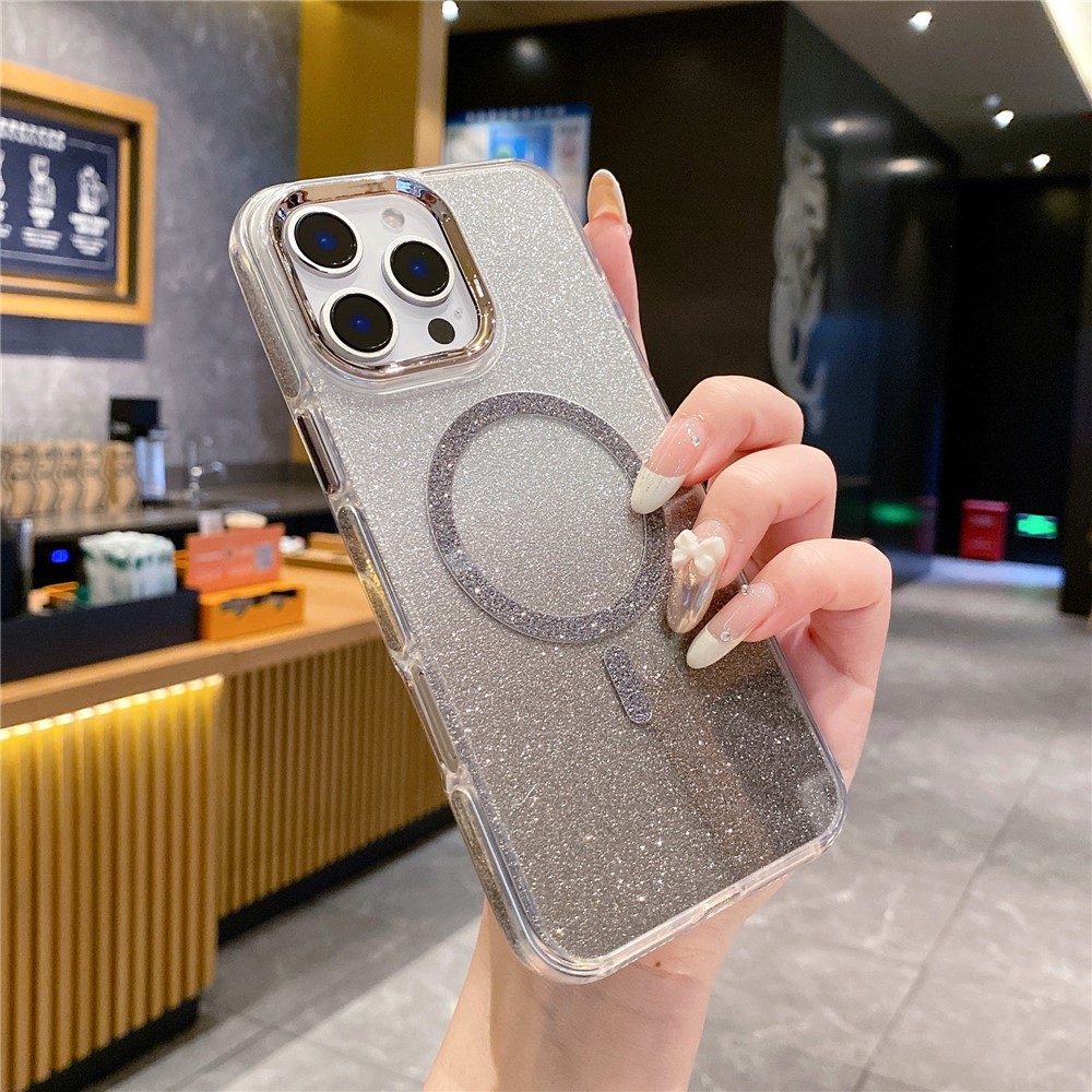 For iPhone 16 Pro Max Case TPU + Acrylic Glitter Magnetic Phone Cover Compatible with MagSafe - Black