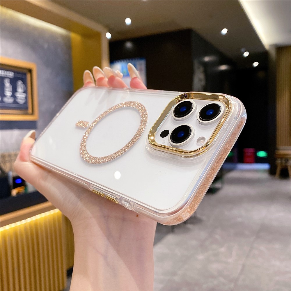 For iPhone 16 Pro Max Clear Case TPU + Acrylic Glitter Phone Cover Compatible with MagSafe - Gold