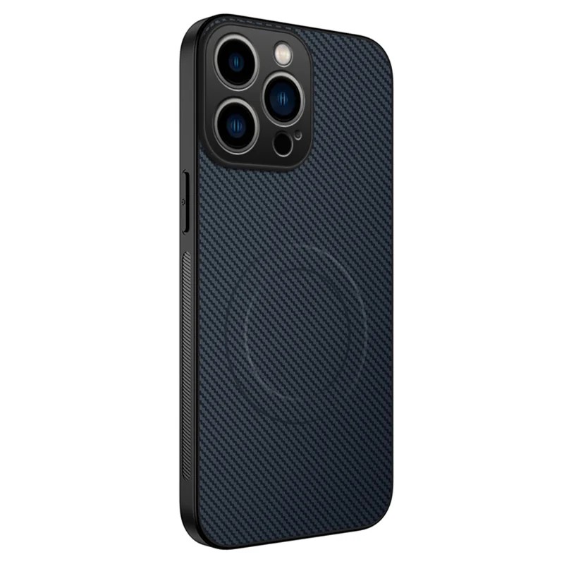 For iPhone 16 Pro Case Compatible with MagSafe WANLONFENG TQ Series Carbon Fiber Texture PC TPU Phone Cover - Sapphire