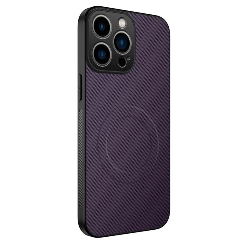 For iPhone 16 Pro Case Compatible with MagSafe WANLONFENG TQ Series Carbon Fiber Texture PC TPU Phone Cover - Purple