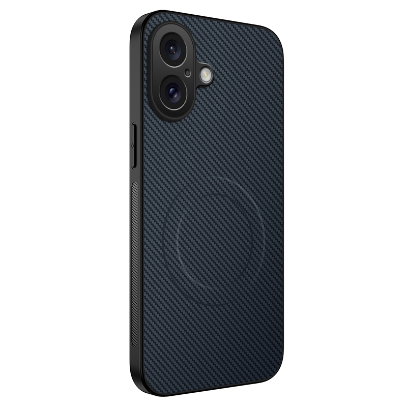For iPhone 16 Case Compatible with MagSafe WANLONFENG TQ Series Carbon Fiber Texture PC TPU Phone Cover - Sapphire