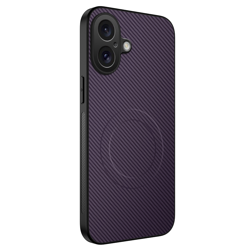 For iPhone 16 Case Compatible with MagSafe WANLONFENG TQ Series Carbon Fiber Texture PC TPU Phone Cover - Purple