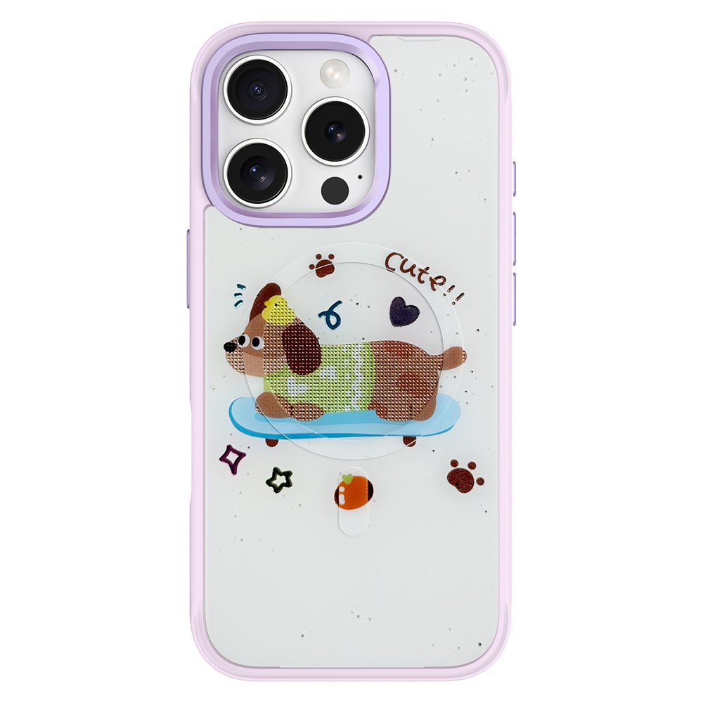 For iPhone 16 Pro Max Magnetic Case TPU PC Phone Cover with Skateboarding Dachshund Backplate - Purple