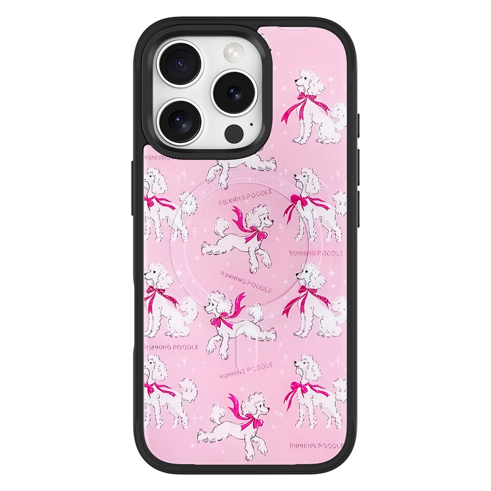 For iPhone 16 Pro Max Magnetic Case TPU PC Phone Cover with Detachable Running Dog Backplate - Black