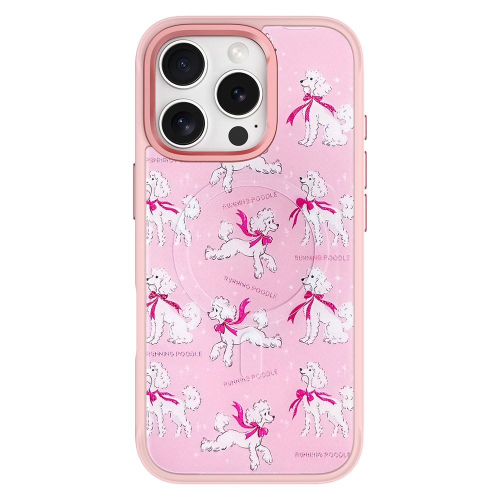 For iPhone 16 Pro Magnetic Case TPU PC Phone Cover with Detachable Running Dog Backplate - Pink