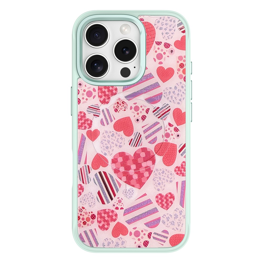 For iPhone 16 Pro Magnetic Case TPU PC Phone Cover with Detachable Love Heart Collection Backplate - Green