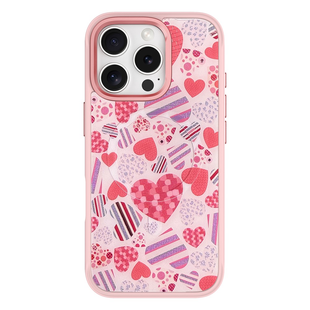 For iPhone 16 Pro Magnetic Case TPU PC Phone Cover with Detachable Love Heart Collection Backplate - Pink