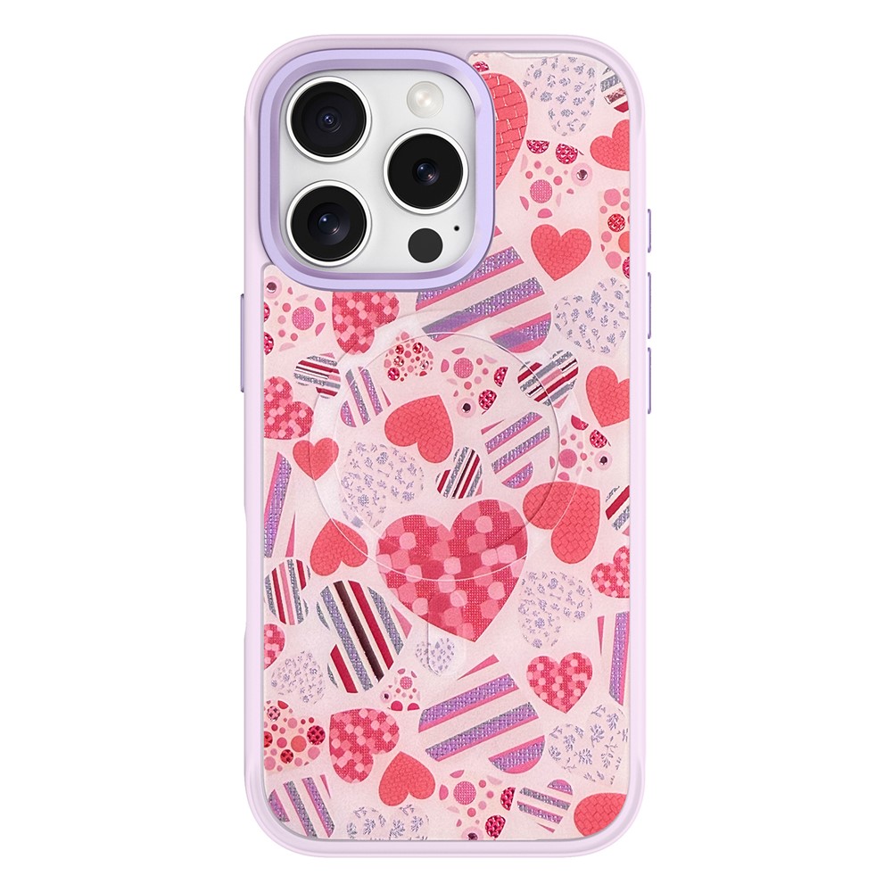 For iPhone 16 Pro Magnetic Case TPU PC Phone Cover with Detachable Love Heart Collection Backplate - Purple