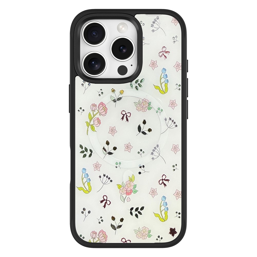 For iPhone 16 Pro Magnetic Case TPU PC Phone Cover with Detachable Spring Garden Backplate - Black