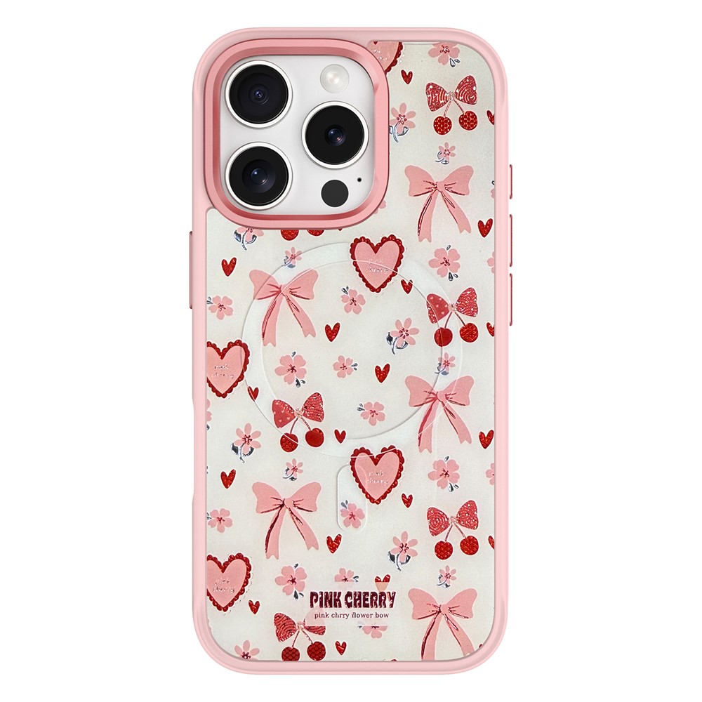 For iPhone 16 Pro Max Magnetic Case TPU PC Phone Cover with Detachable Pink Lover Theme Backplate - Pink