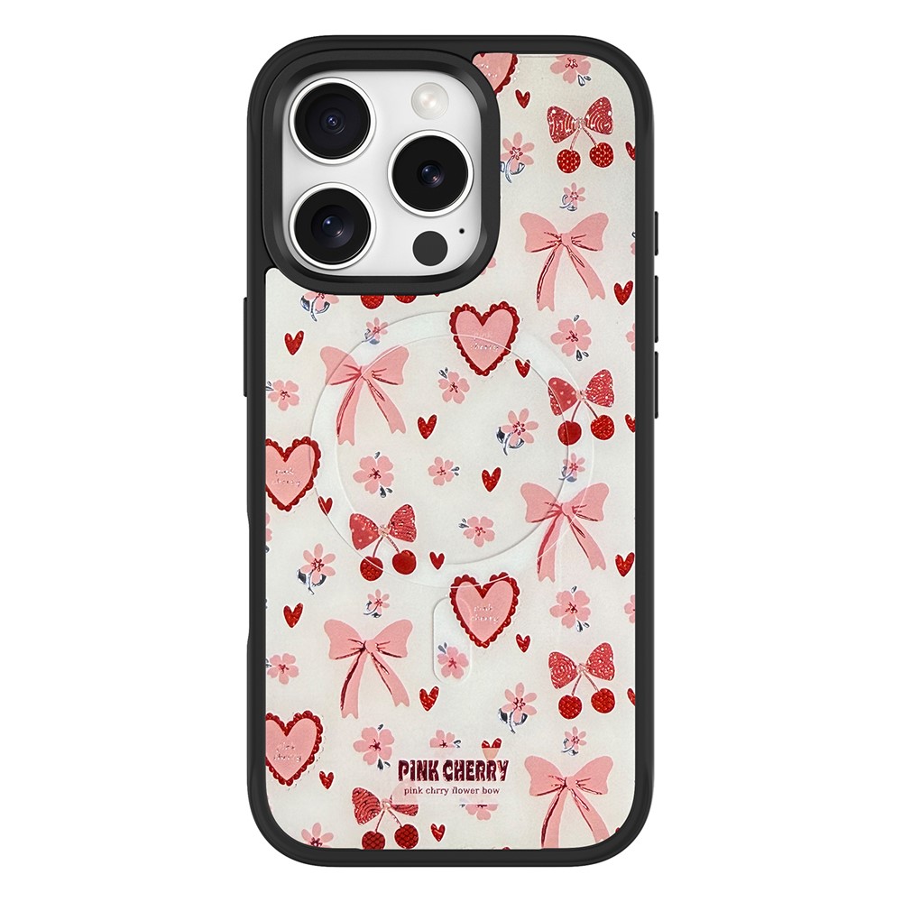 For iPhone 16 Pro Max Magnetic Case TPU PC Phone Cover with Detachable Pink Lover Theme Backplate - Black