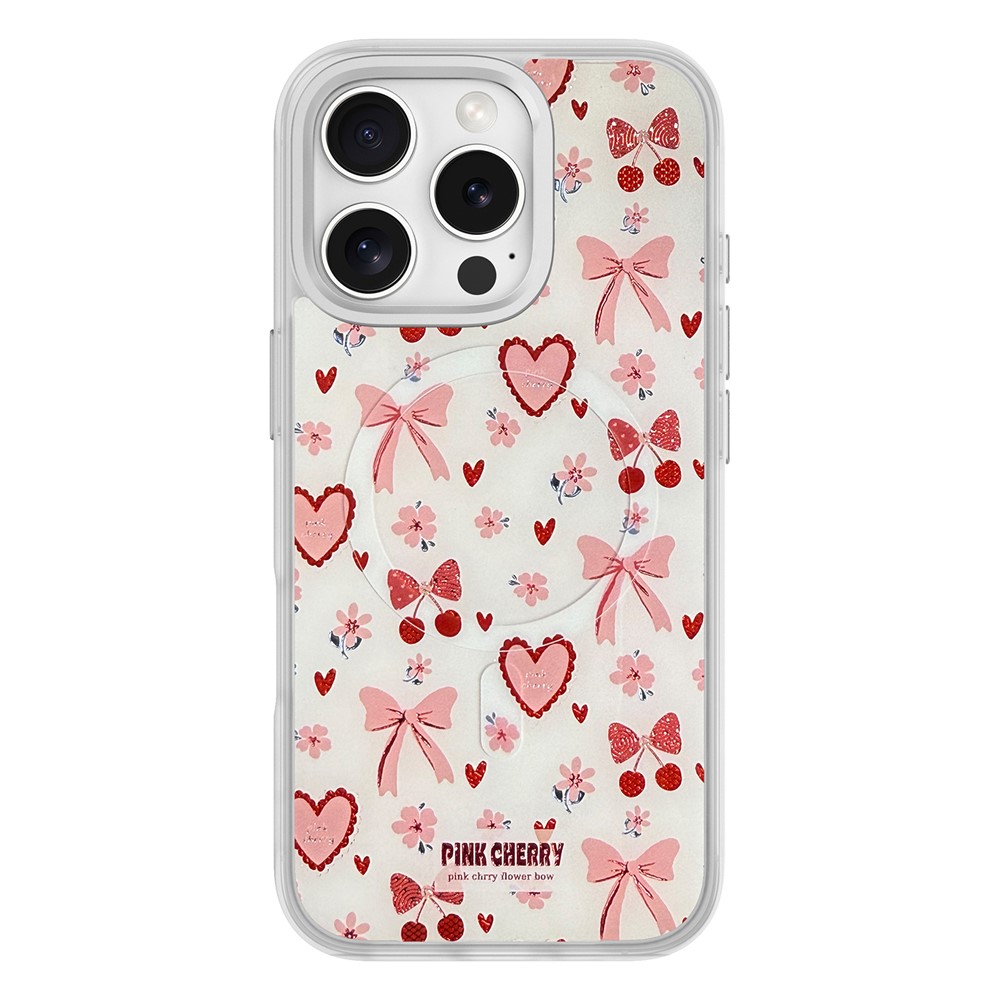 For iPhone 16 Pro Max Magnetic Case TPU PC Phone Cover with Detachable Pink Lover Theme Backplate - Silver