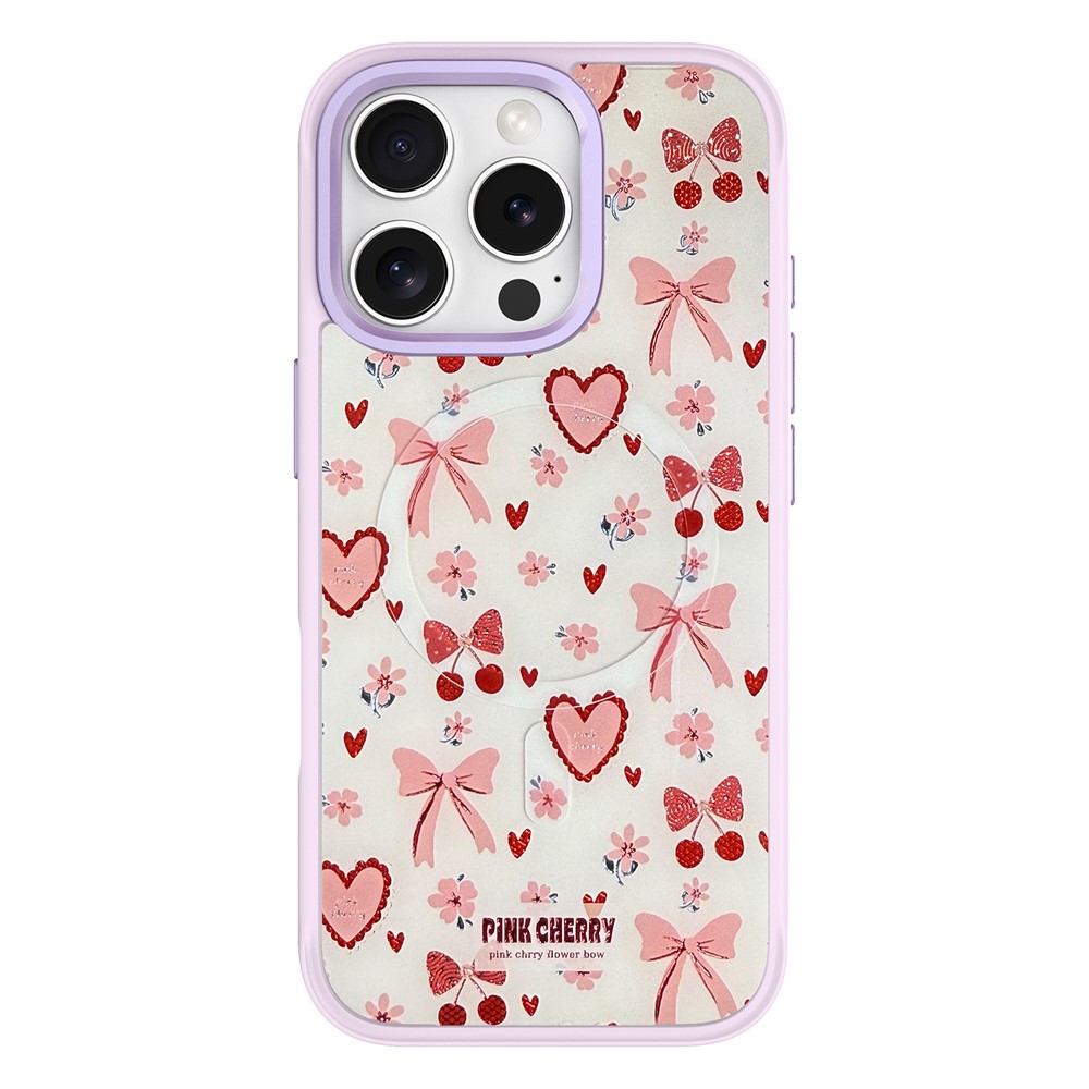 For iPhone 16 Pro Magnetic Case TPU PC Phone Cover with Detachable Pink Lover Theme Backplate - Purple