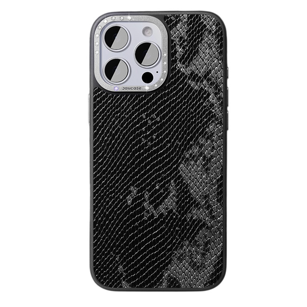 JAUCASE For iPhone 16 Pro Max Magnetic Case Snake Texture PU + TPU + PC Phone Back Cover - Black