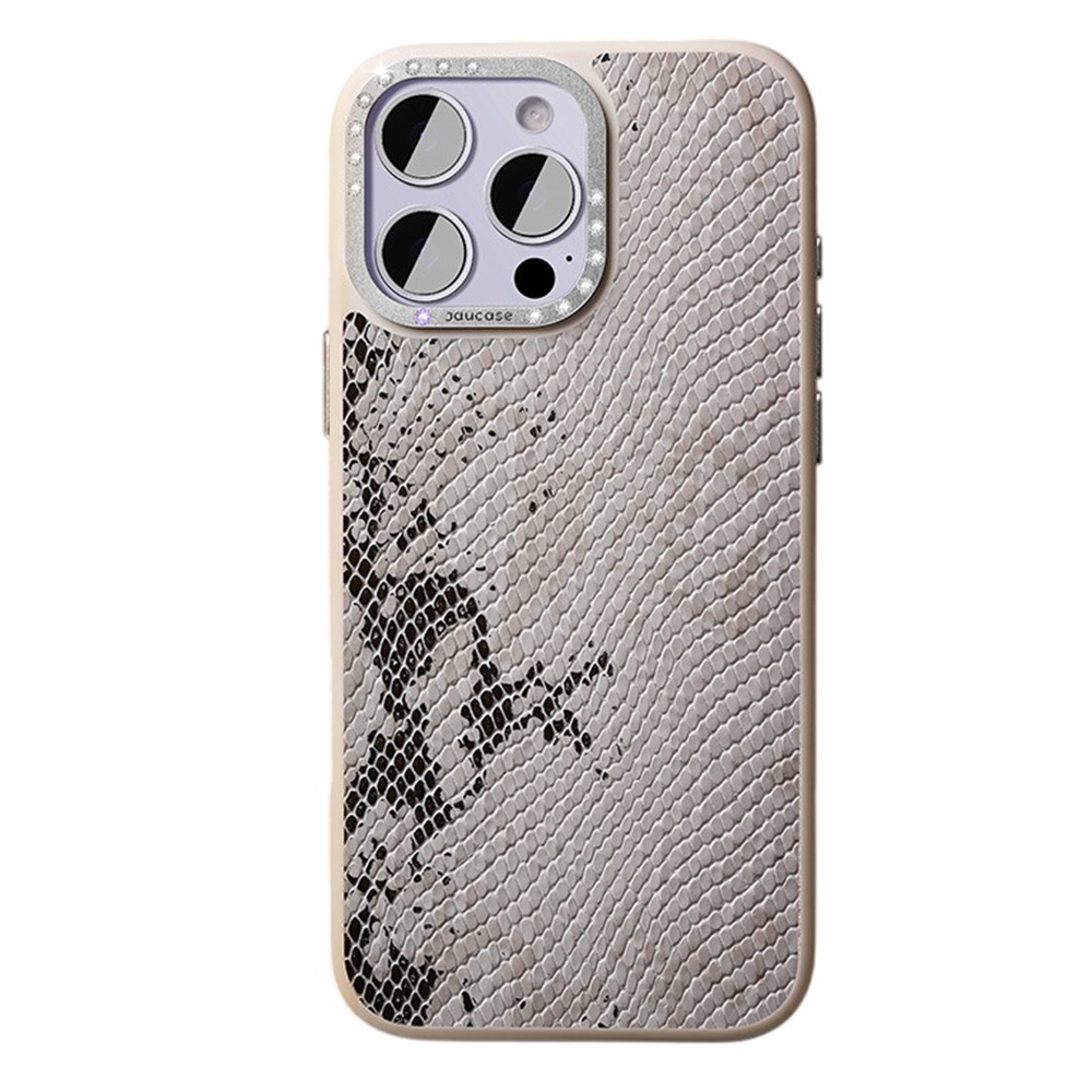 JAUCASE For iPhone 16 Pro Magnetic Case Snake Texture PU + TPU + PC Phone Back Cover - White