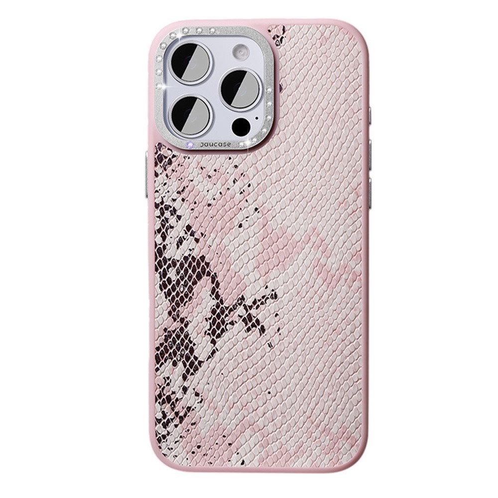 JAUCASE For iPhone 16 Pro Magnetic Case Snake Texture PU + TPU + PC Phone Back Cover - Pink