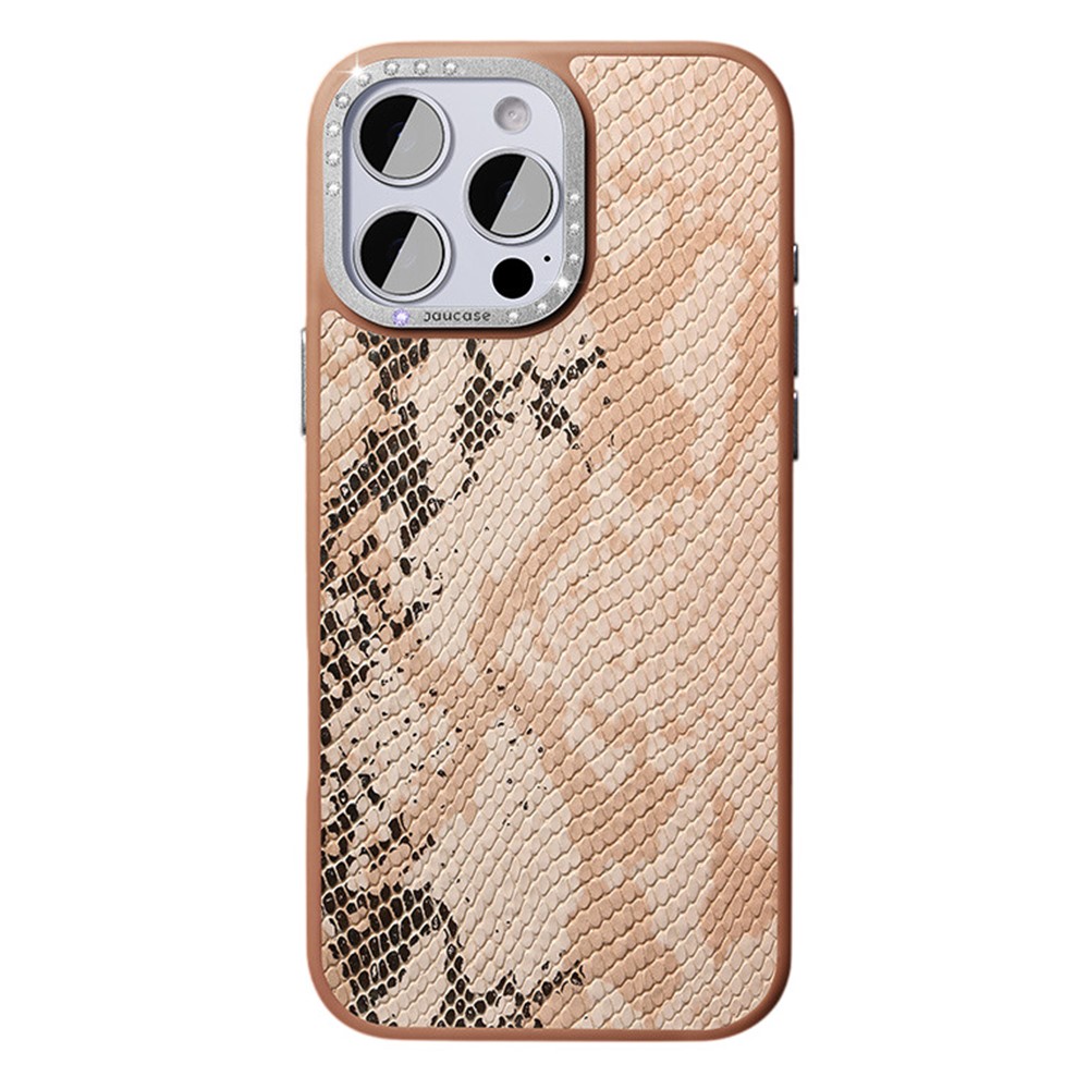 JAUCASE For iPhone 16 Pro Magnetic Case Snake Texture PU + TPU + PC Phone Back Cover - Brown
