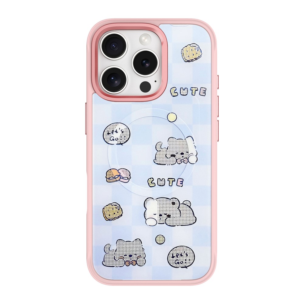 For iPhone 16 Pro Max Magnetic Case TPU PC Phone Cover with Detachable Cookie Bear Blue Backplate - Pink