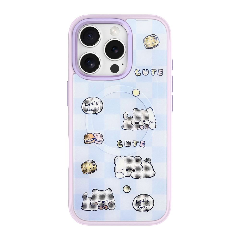 For iPhone 16 Pro Max Magnetic Case TPU PC Phone Cover with Detachable Cookie Bear Blue Backplate - Purple