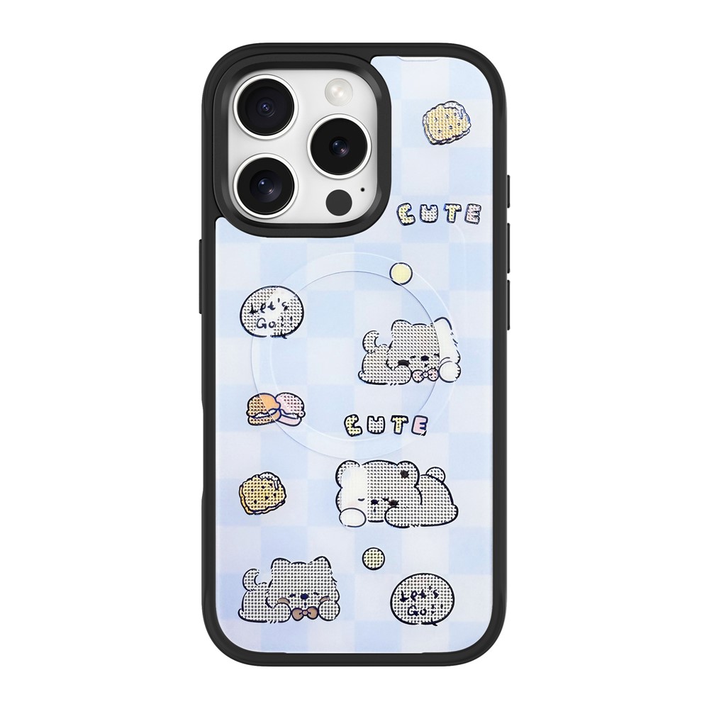 For iPhone 16 Pro Magnetic Case TPU PC Phone Cover with Detachable Cookie Bear Blue Backplate - Black