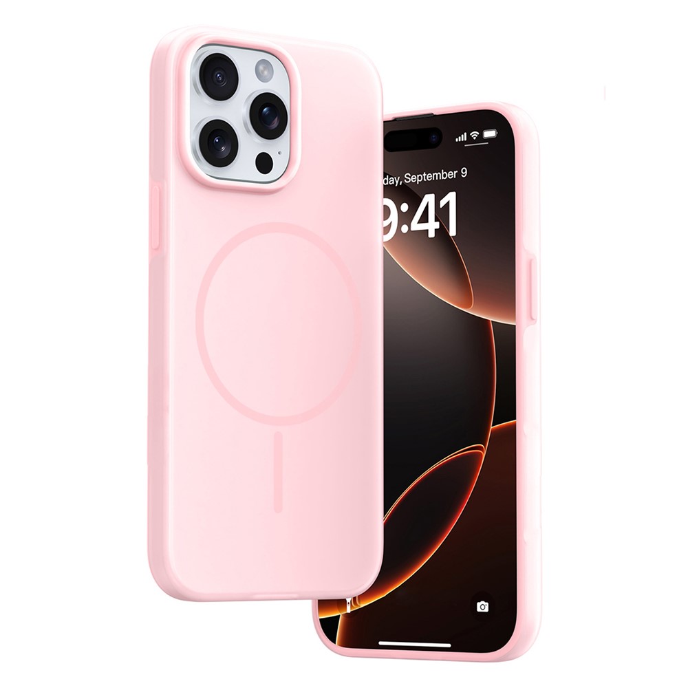 For iPhone 15 Pro Case Compatible with MagSafe Ice-Transparent Liquid Silicone + PC Phone Cover - Pink