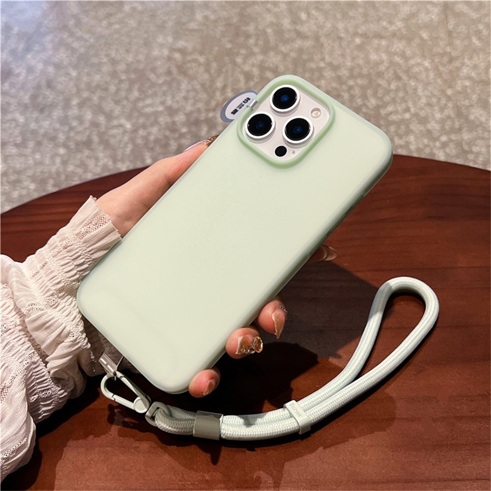 For iPhone 16 Pro Max Case Ice-Transparent Liquid Silicone + PC Phone Cover with Wrist Strap - Green