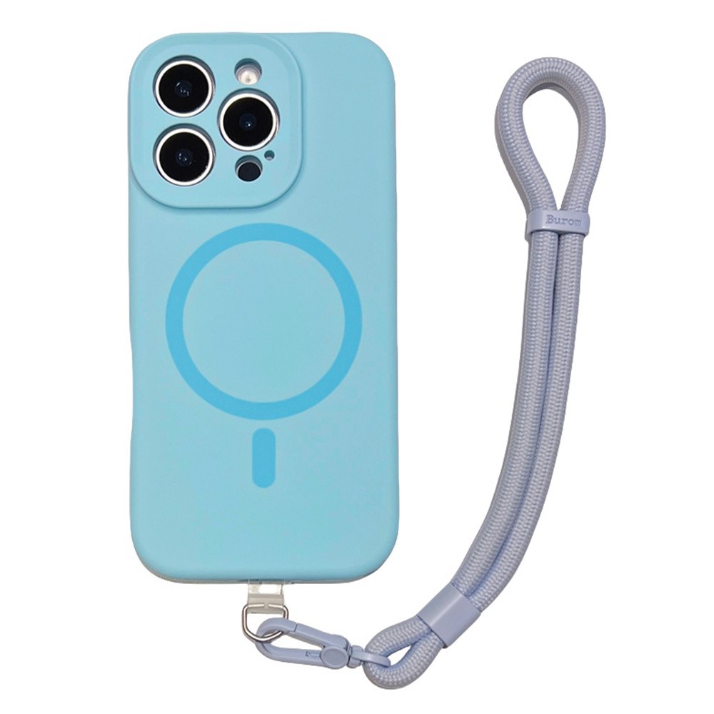 For iPhone 16 Pro Max Case Compatible with MagSafe Precise Cutouts Liquid Silicone + PC Phone Cover with Wrist Strap - Baby Blue