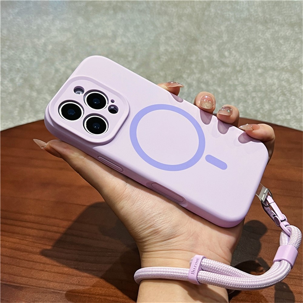 For iPhone 16 Pro Max Case Compatible with MagSafe Precise Cutouts Liquid Silicone + PC Phone Cover with Wrist Strap - Light Purple