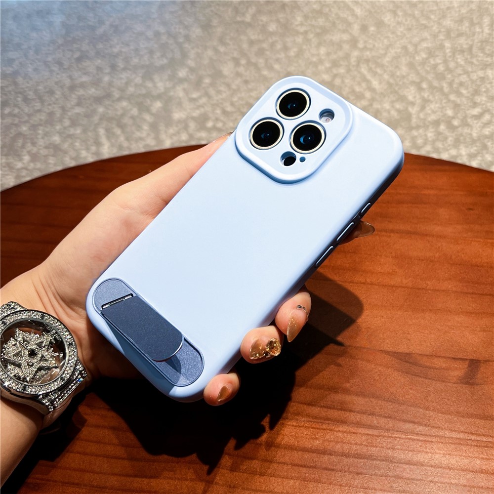 For iPhone 16 Pro Max Case with Kickstand Precise Cutouts Liquid Silicone + PC Phone Cover - Baby Blue