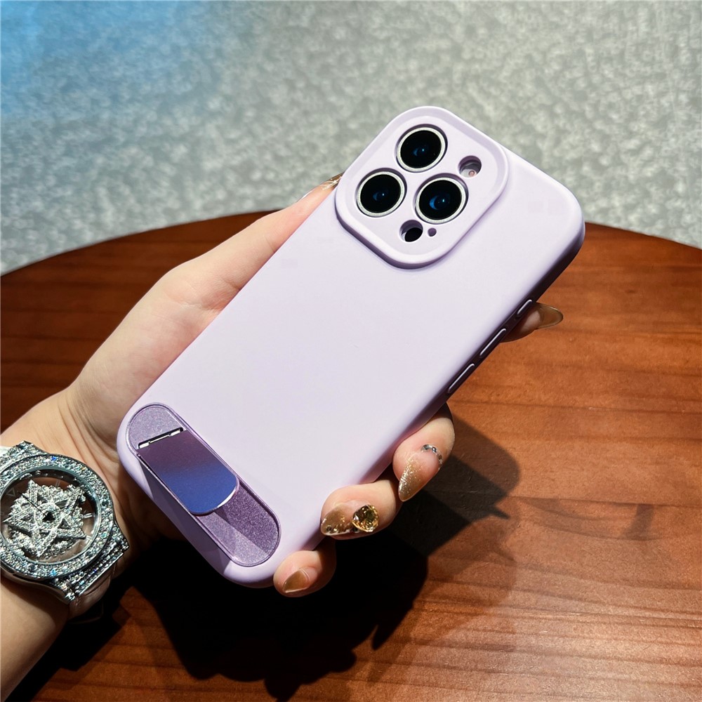 For iPhone 16 Pro Max Case with Kickstand Precise Cutouts Liquid Silicone + PC Phone Cover - Light Purple