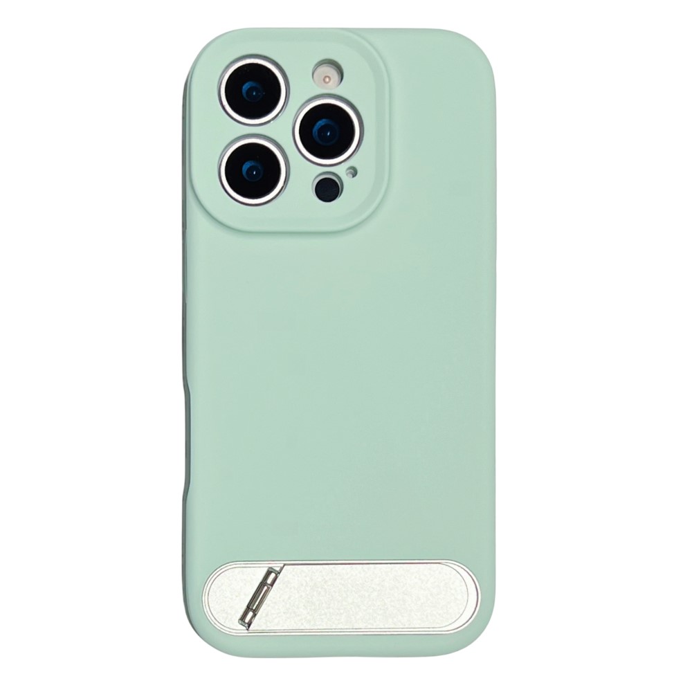 For iPhone 16 Pro Case with Kickstand Precise Cutouts Liquid Silicone + PC Phone Cover - Light Green