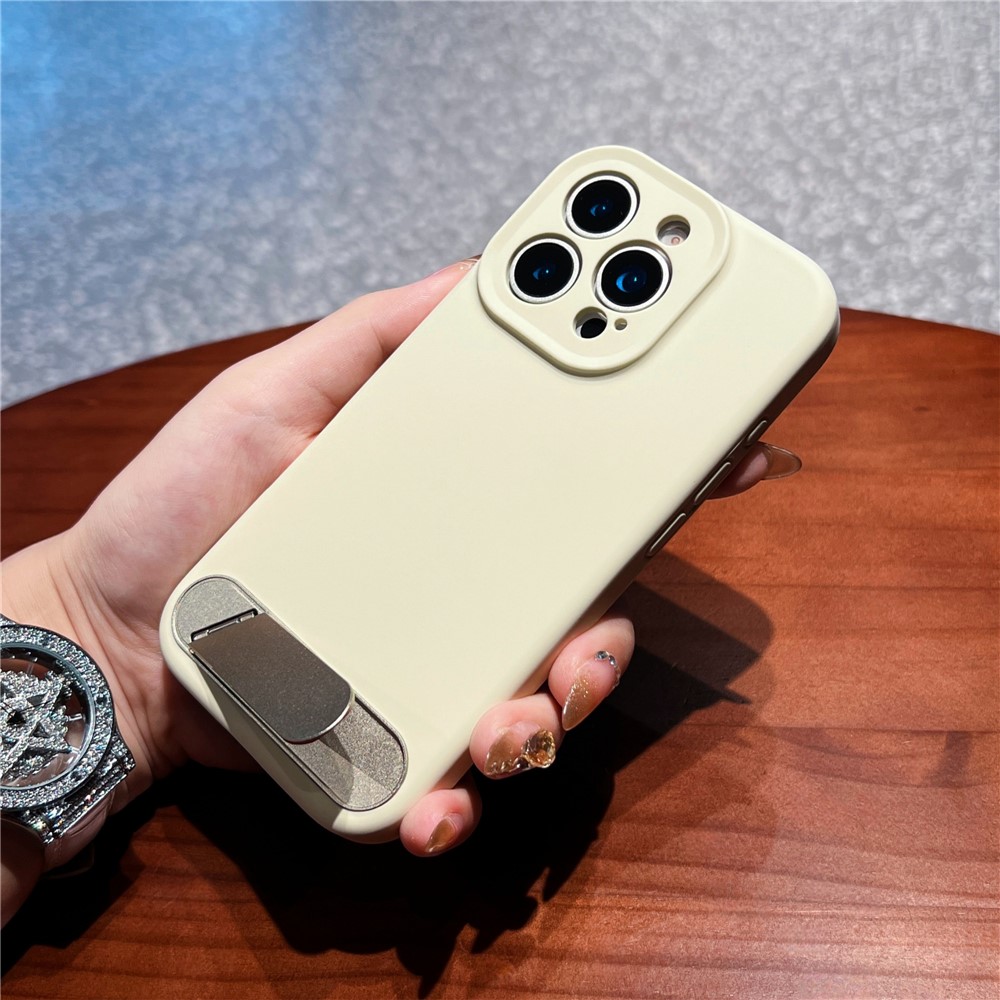 For iPhone 16 Pro Case with Kickstand Precise Cutouts Liquid Silicone + PC Phone Cover - Antique White