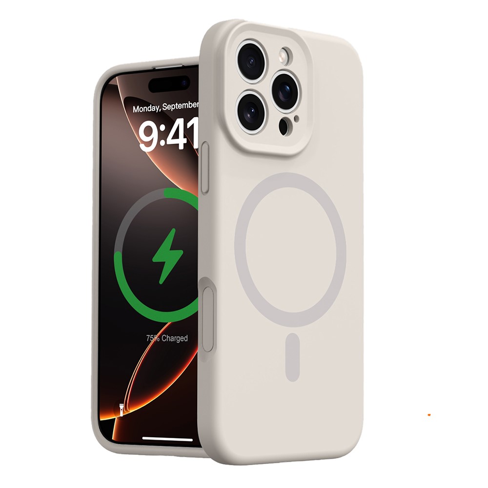 For iPhone 16 Pro Max Case Compatible with MagSafe Precise Cutouts Liquid Silicone + PC Phone Cover - Antique White