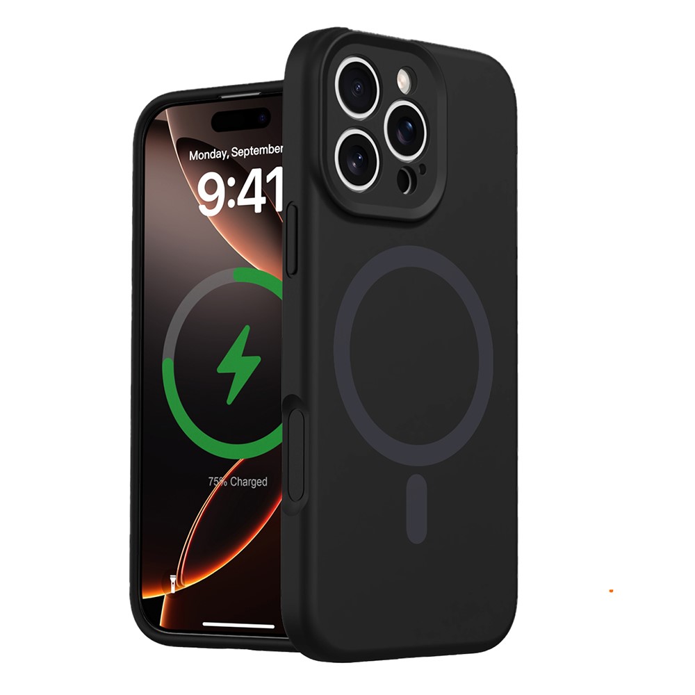 For iPhone 16 Pro Max Case Compatible with MagSafe Precise Cutouts Liquid Silicone + PC Phone Cover - Black